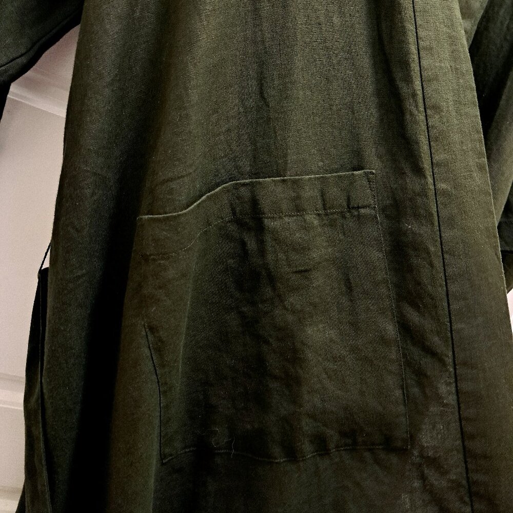 Eileen Fisher High Collar Linen Long Jacket with Belt Size 1X - Picture 6 of 11